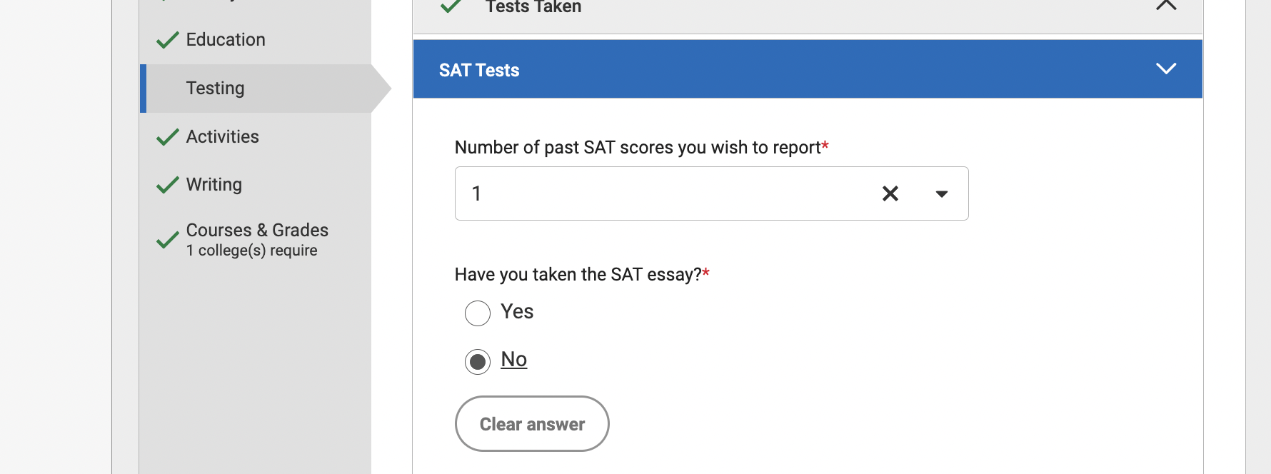 Why am I being asked to enter in SAT essay information?
